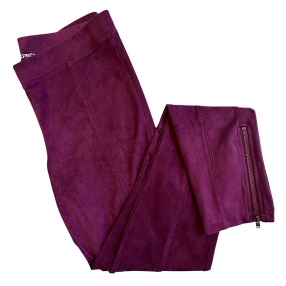 EXPRESS Burgundy Faux Suede Ankle Zip Legging Eggplant Wine Stretch Pant Wmns M - Picture 2 of 15